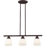 53854-07_01 5 inch 3 Light Bronze Linear Chandelier with Hand Blown Satin Opal White Glass Shade-Lighting LumensChandeliers