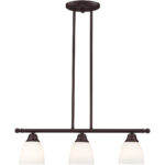 53854-07_02 5 inch 3 Light Bronze Linear Chandelier with Hand Blown Satin Opal White Glass Shade-Lighting LumensChandeliers