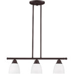 53854-07_03 5 inch 3 Light Bronze Linear Chandelier with Hand Blown Satin Opal White Glass Shade-Lighting LumensChandeliers