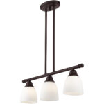 53854-07_05 5 inch 3 Light Bronze Linear Chandelier with Hand Blown Satin Opal White Glass Shade-Lighting LumensChandeliers