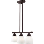 53854-07_06 5 inch 3 Light Bronze Linear Chandelier with Hand Blown Satin Opal White Glass Shade-Lighting LumensChandeliers
