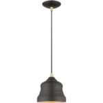 55901-07 1 Light Bronze Mini Bell Pendant with Gold Finish Inside-Lighting LumensPendant Lights
