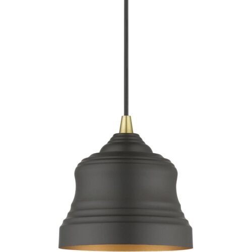 55901-07 1 Light Bronze Mini Bell Pendant with Gold Finish Inside-Lighting LumensPendant Lights