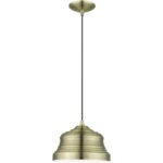 55902-01 1 Light Antique Brass Bell Pendant with Shiny White Finish Inside-Lighting LumensPendant Lights