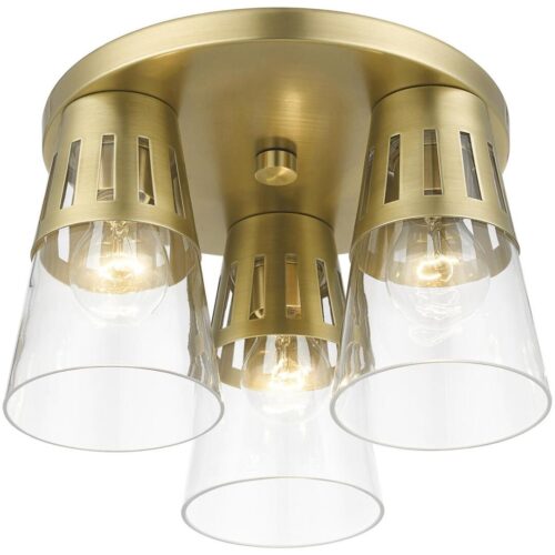 56454-08 3 Light Natural Brass Flush Mount-Lighting LumensBath/Flush Mounts