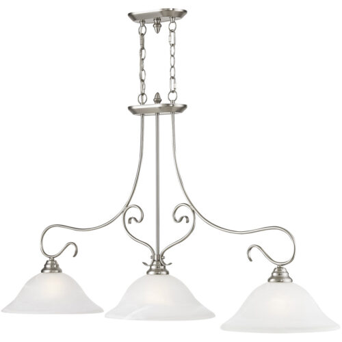 13 inch 3 Light Brushed Nickel Island with White Alabaster Glass Shade-Lighting LumensChandeliers