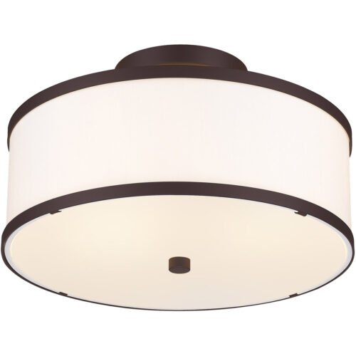 2 Light Bronze Ceiling Light fixture with Hand Crafted Off-White Fabric Hardback Shade-Lighting LumensFlush Mount Ceiling Lights