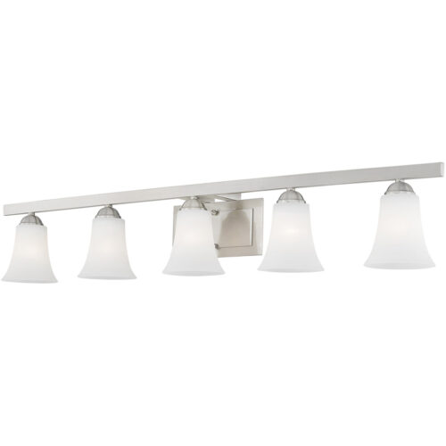 43.25 inch 5 Light Brushed Nickel Bathroom Vanity light fixture with Satin Opal White Glass Shade-Lighting LumensBath/Vanity