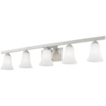 43.25 inch 5 Light Brushed Nickel Bathroom Vanity light fixture with Satin Opal White Glass Shade-Lighting LumensBath/Vanity