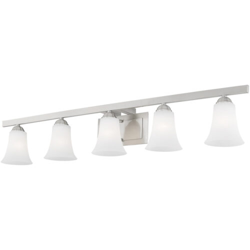 43.25 inch 5 Light Brushed Nickel Bathroom Vanity light fixture with Satin Opal White Glass Shade-Lighting LumensBath/Vanity