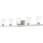 43.25 inch 5 Light Brushed Nickel Bathroom Vanity light fixture with Satin Opal White Glass Shade-Lighting LumensBath/Vanity