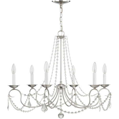 6 Light Brushed Nickel Chandelier with Steel base material-Lighting LumensChandeliers