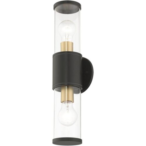 71922-07 2 Light Bronze Outdoor Large ADA Wall Lantern with Antique Gold Finish Accents-Lighting LumensLantern