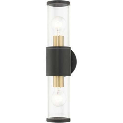 71922-07 2 Light Bronze Outdoor Large ADA Wall Lantern with Antique Gold Finish Accents-Lighting LumensLantern