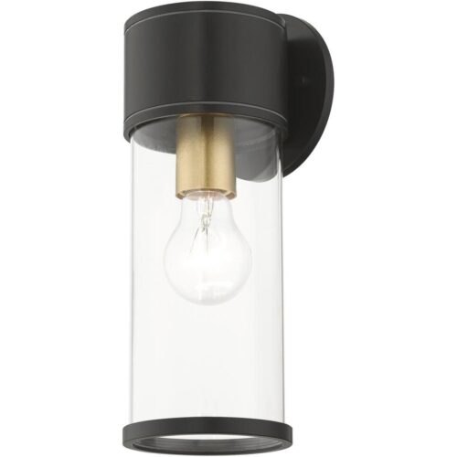 71923-07 1 Light Bronze Outdoor Medium Wall Lantern with Antique Gold Finish Accents-Lighting LumensLantern