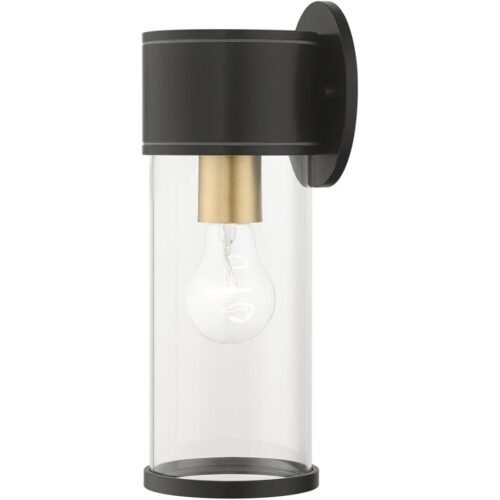 71923-07 1 Light Bronze Outdoor Medium Wall Lantern with Antique Gold Finish Accents-Lighting LumensLantern