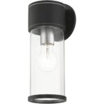 71923-14 1 Light Textured Black Outdoor Medium Wall Lantern with Antique Silver Finish Accents-Lighting LumensLantern