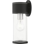 71923-14 1 Light Textured Black Outdoor Medium Wall Lantern with Antique Silver Finish Accents-Lighting LumensLantern