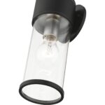 71923-14 1 Light Textured Black Outdoor Medium Wall Lantern with Antique Silver Finish Accents-Lighting LumensLantern