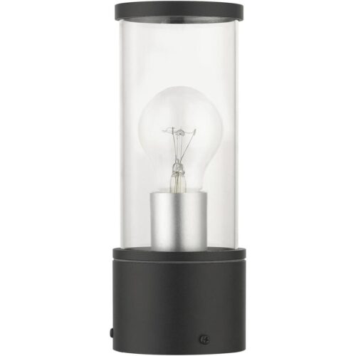 71924-14 2 Light Textured Black Outdoor Small Post Top Lantern with Antique Silver Finish Accents-Lighting LumensLantern