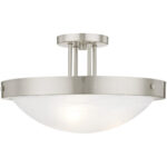 3 Light Brushed Nickel Ceiling Light fixture with White Alabaster Glass Shade-Lighting LumensFlush Mount Ceiling Lights