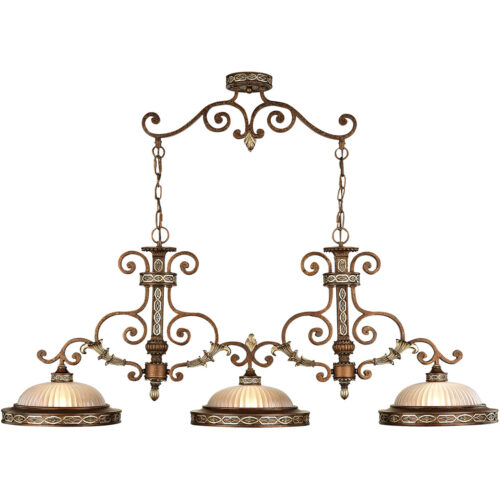 13 inch 3 Light Palacial Bronze with Gilded Accents Island with Hand Crafted Gold Dusted Art Glass Shade-Lighting LumensChandeliers