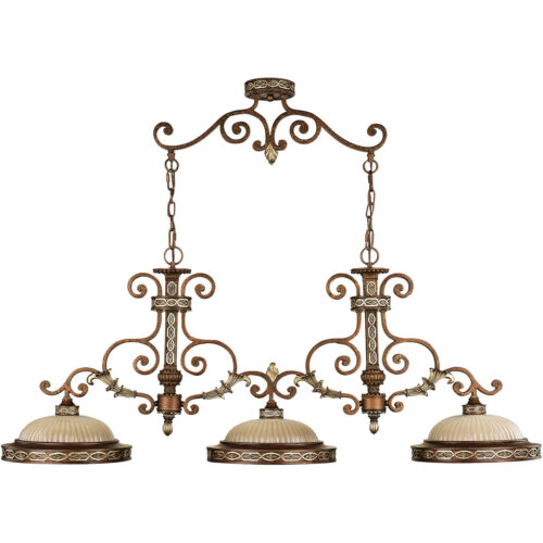 13 inch 3 Light Palacial Bronze with Gilded Accents Island with Hand Crafted Gold Dusted Art Glass Shade-Lighting LumensChandeliers