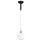 Stylish AMBIENCE 1-Light Black & Brass Pendant with White Glass Globe - Adjustable Rods Included