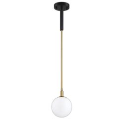 Stylish AMBIENCE 1-Light Black & Brass Pendant with White Glass Globe - Adjustable Rods Included