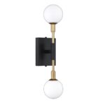 AMBIENCE Black & Brass 2-Light Wall Sconce with White Globe Shades | Stylish Lighting Fixture