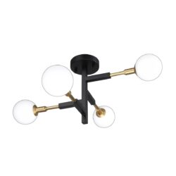 AMBIENCE 4-Light Black & Brass Pendant with White Glass Globes - Modern & Stylish Lighting