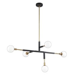 AMBIENCE 5-Light Black & Brass Pendant Light with White Glass Globes - Modern Lighting Fixture