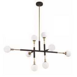 Stylish AMBIENCE 8-Light Black & Brass Pendant with White Glass Globes - Modern Lighting Solution
