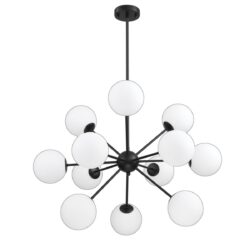 Elegant PHOENIX 12-Light Black Pendant with White Glass Globes - Stylish Lighting Fixture