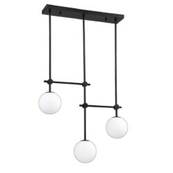 PHOENIX 3-Light Black Bar with White Glass Globes - Modern Lighting for Home Decor
