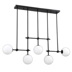 PHOENIX 5-Light Black Bar Pendant with White Glass Globes - Modern Metal Lighting Fixture