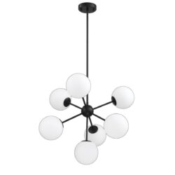Phoenix 7-Light Black Pendant with White Glass Globes - Modern Lighting Solution