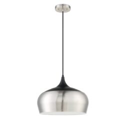 ORIAN GRANDE 1-Light Satin Nickel & Black Metal Pendant - Modern Industrial Lighting Fixture