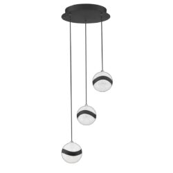 Elegant MYSTYKE 3-Light Black LED Pendant with Acrylic Globes | Adjustable Height Lighting