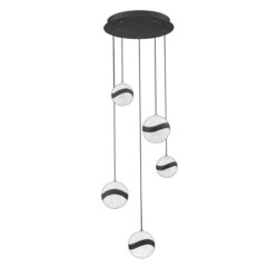 MYSTYKE 5-Light Black LED Pendant | Modern Adjustable Lighting with Acrylic Shades