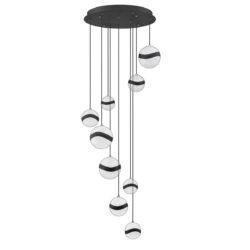 Stylish MYSTYKE 9-Light Black LED Pendant with Acrylic Globes - Modern Lighting Solution