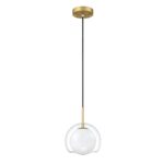 Brass SERENO 1-Light Pendant with Clear & White Glass Shade | Modern Lighting Fixture