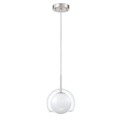 Sereno 1-Light Satin Nickel Pendant with Clear & White Glass | Stylish Metal & Glass Lighting