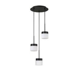 NUON 3-Light Black Pendant Fixture with White Glass Shades - Modern Metal Design for Elegant Lighting