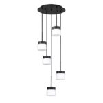 NUON 5-Light Black Pendant, Modern Metal Fixture with White Glass Shades, Ideal for Stylish Spaces