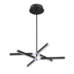 STYKX 2-Tier 30 LED Pendant Light - Black & Chrome, 6 Bulbs, 1000 lm, Modern Metal Design