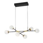 CALIPSO 6-Light LED Pendant in Black & Brass - Modern Design with White Glass Globes