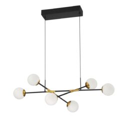 CALIPSO 6-Light LED Pendant in Black & Brass - Modern Design with White Glass Globes