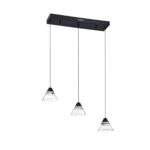 Stylish GEO 3-Light Black LED Bar Pendant with Clear Acrylic Shades - Modern Lighting Solution