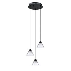 GEO 3-Light Black LED Pendant with Clear Acrylic Shades | Modern Lighting Solution